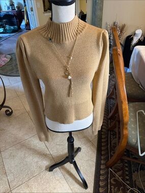 MAJORELLE Metallic Tan Mock-Neck Sweater